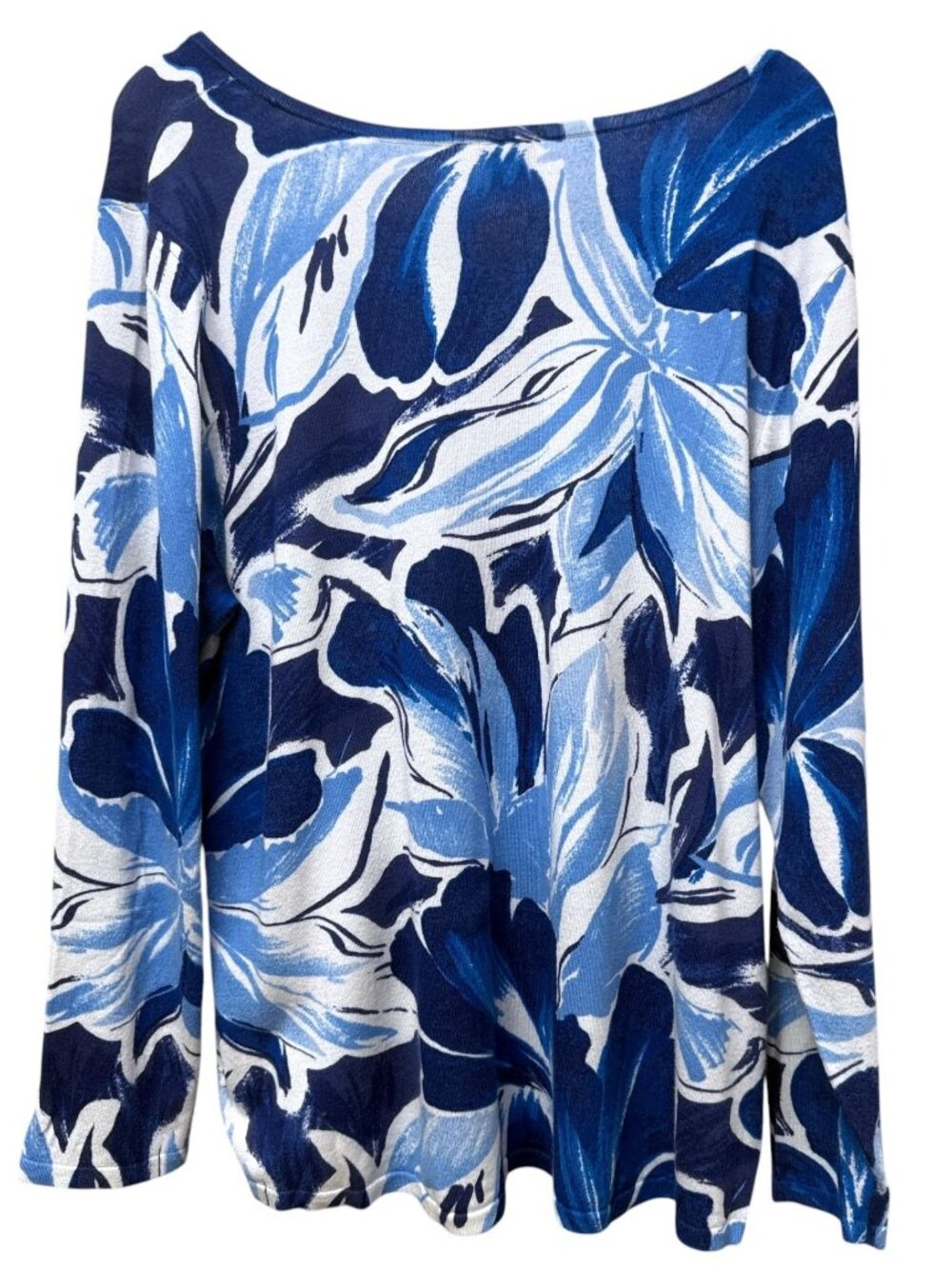 Chicos Womens Sweater Size XXL (Chicos 4) Blue Floral Pullover Lightweight Knit - Picture 3 of 8
